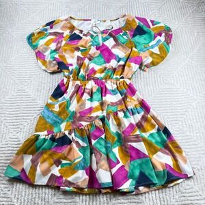 Entro Dress S Abstract Geometric Print Tiered Ruffle Boho Cottagecore Summer